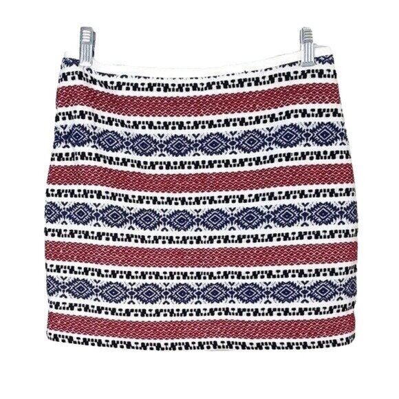 Madewell Jacquard Gamine Lined Mini Short Skirt Red White Blue Size 2 Embroider - Picture 1 of 8